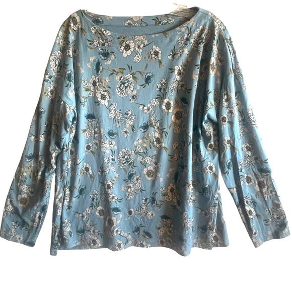 J. Jill Luxe Supima Boat-Neck Tee Womens Large Wedgewood Blue Floral Modal Top - Picture 7 of 7